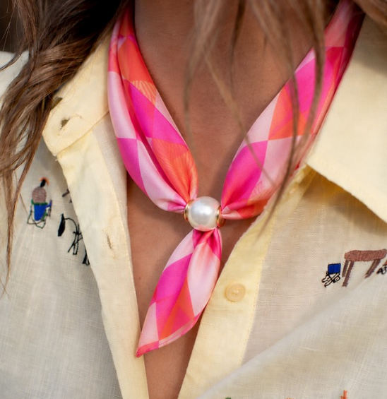 Pearl Fasten Bow Scarf | Sorbet