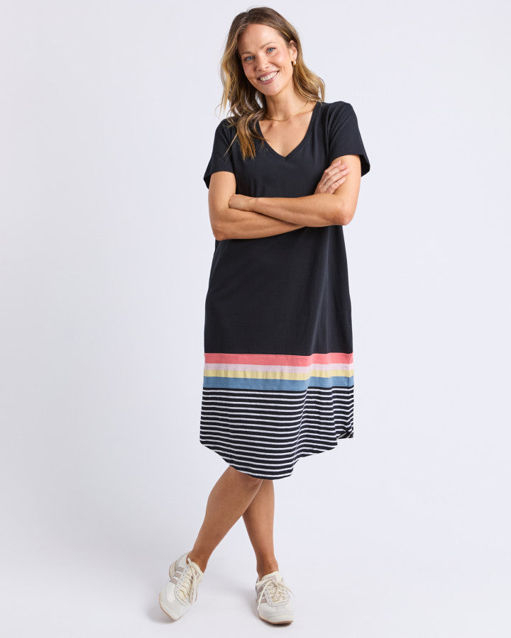 Terra Tee Dress - Washed Black & Stipe