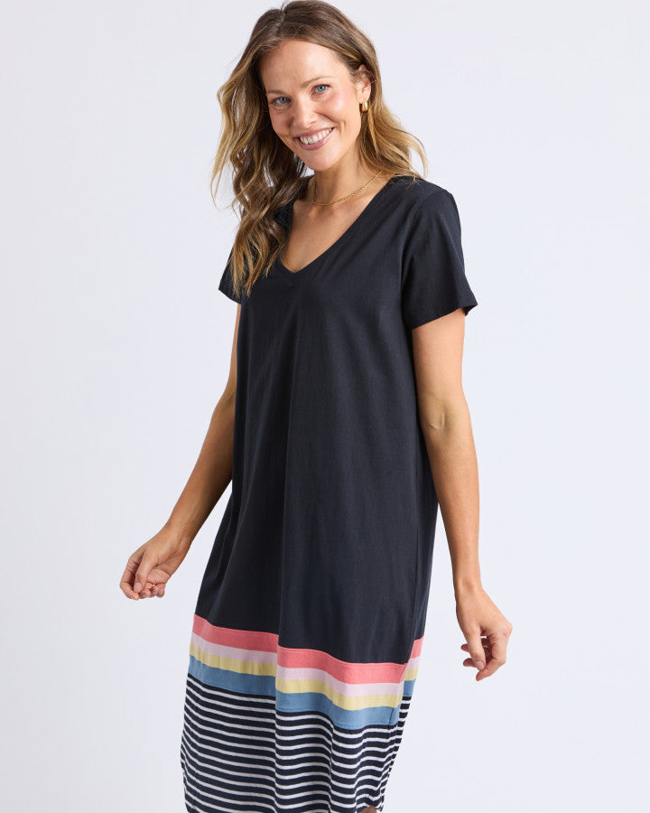 Terra Tee Dress - Washed Black & Stipe