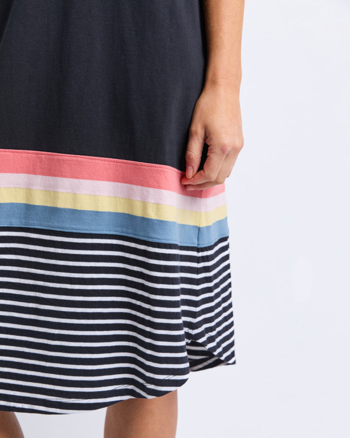 Terra Tee Dress - Washed Black & Stipe