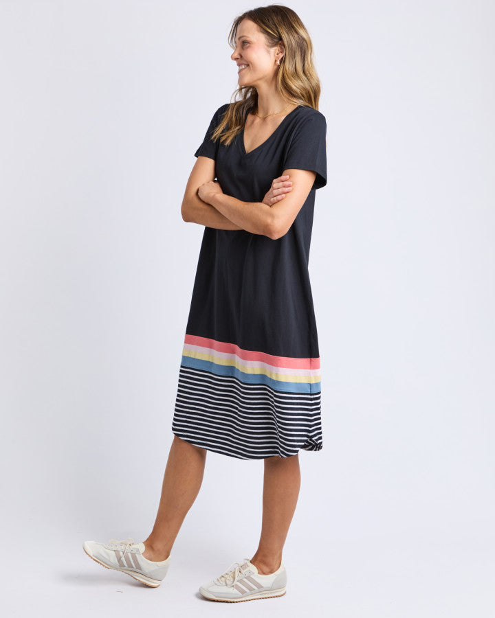 Terra Tee Dress - Washed Black & Stipe