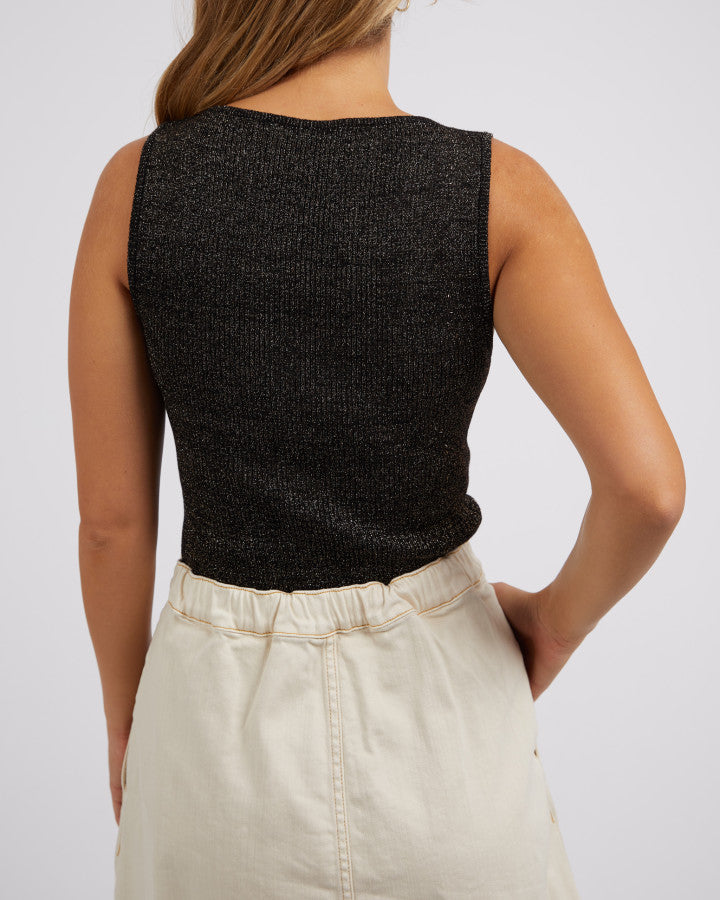 Tessa Metallic Knit Tank -  Black