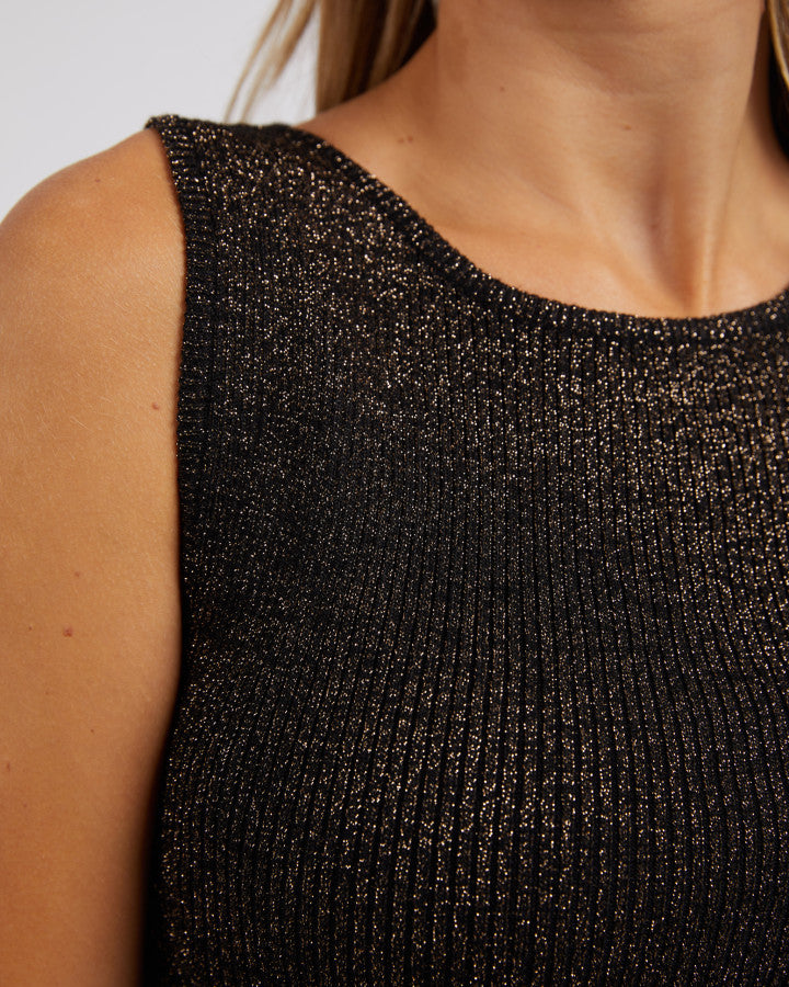 Tessa Metallic Knit Tank -  Black