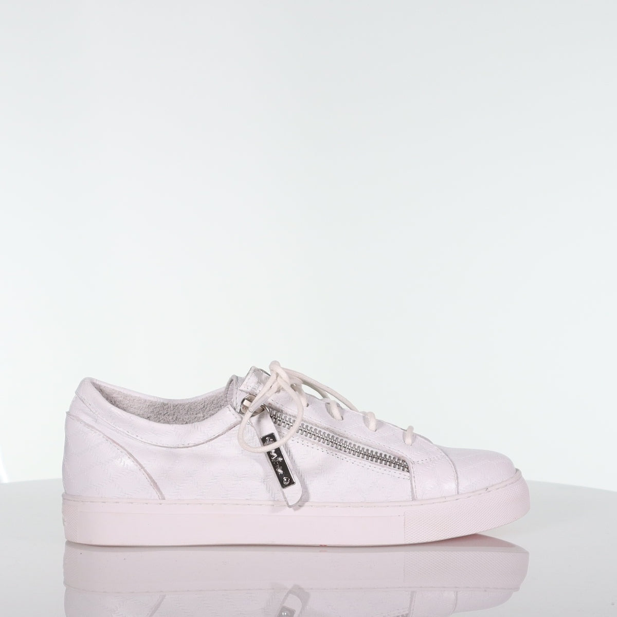 Zip Band Sneakers - White Stitch Embossed